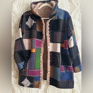 Cottagecore Patchwork Hoodie JACKET womens S/M plush Teddy  Lined Grannycore